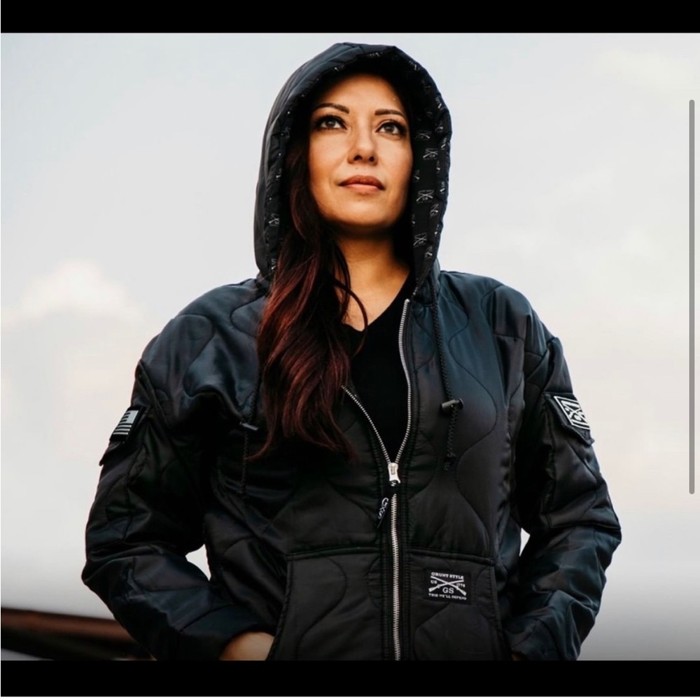 Grunt style large black hooded puffer jacket